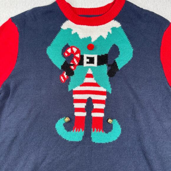 H&M Knit Elf design with Bells Christmas Sweater Small Christmas Sweater Party - Picture 3 of 10